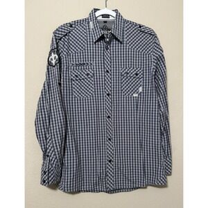 Roar Mens Rockabilly Shirt L Embroidered Button‎ Up Grunge Alternative